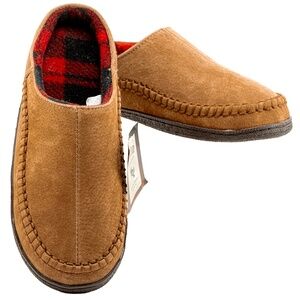 STAHEEKUM MENS LODGE FLANNEL SLIP-ON SUEDE SLIPPERS US 10 BROWN PALID NEW NWT